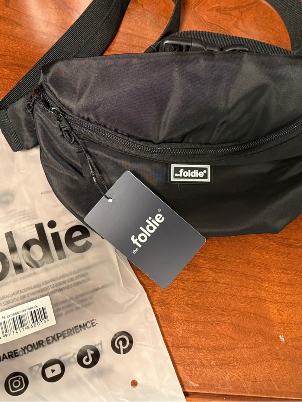 The Foldie Black Women's Crossbody Bag -  Cut Resistant Strap!